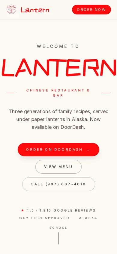 Lantern Chinese Restaurant website on a phone