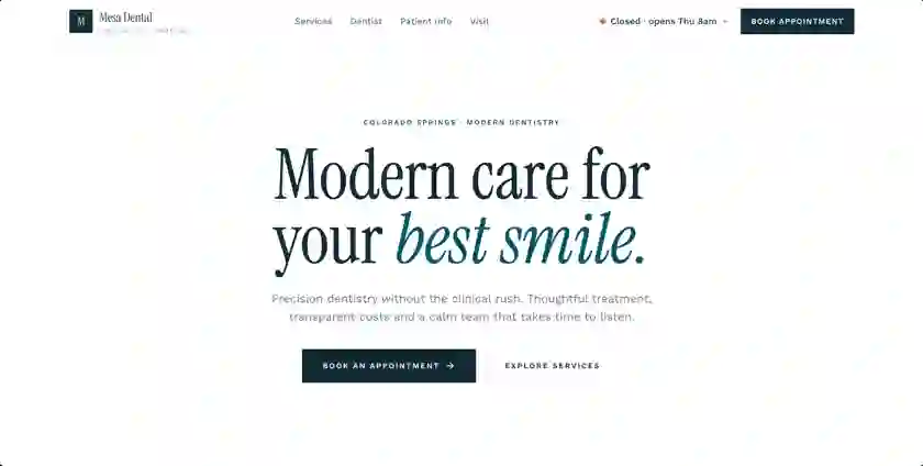 Mesa Dental website on a laptop