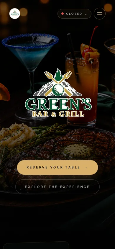 Green's Bar & Grill website on a phone