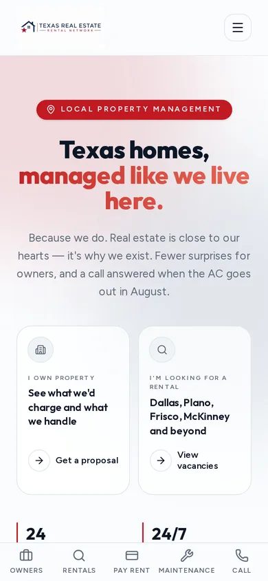 Texas Real Estate Rental Network website on a phone