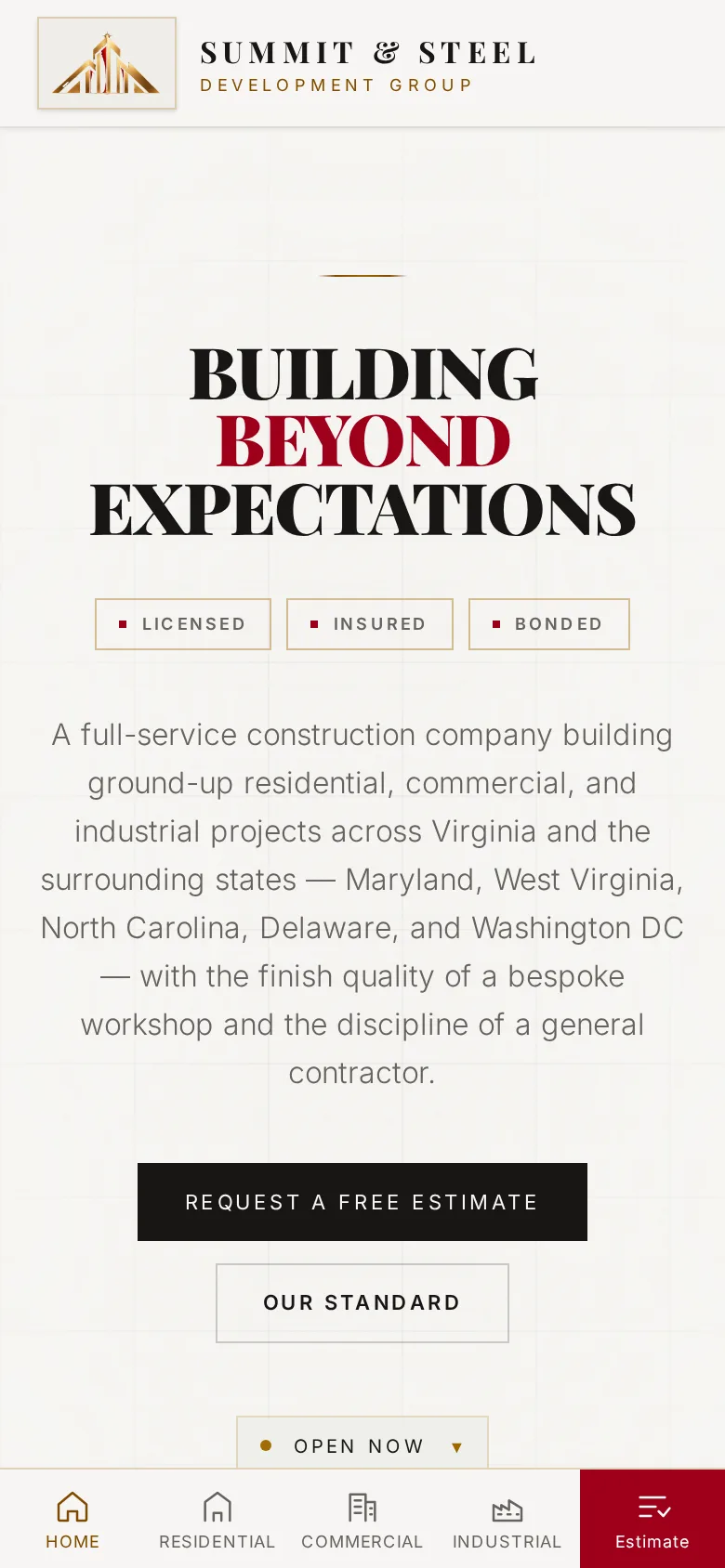 Summit Steel website on a phone