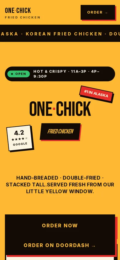 One Chick Fried Chicken website on a phone