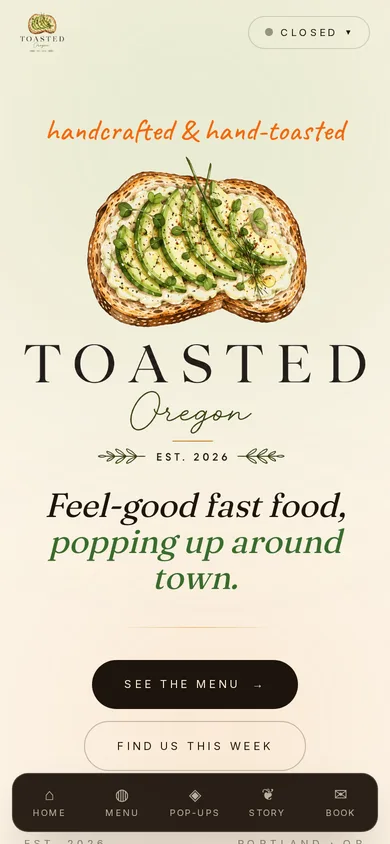 Toasted Oregon website on a phone