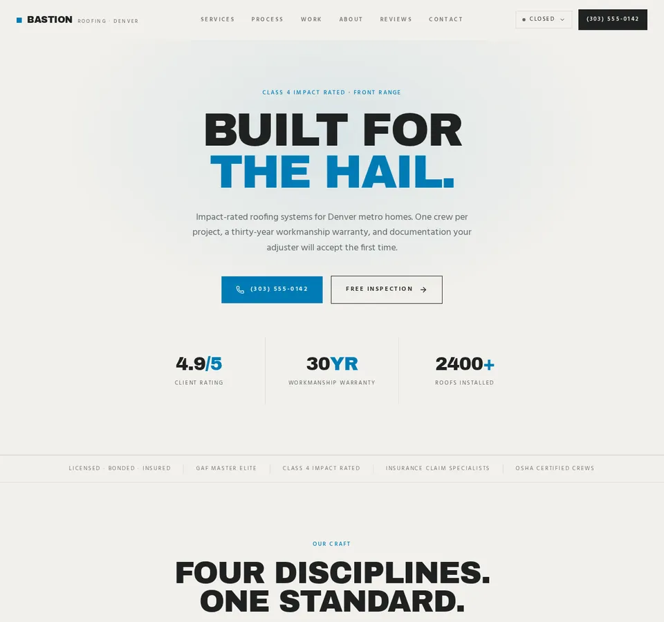 Bastion Roofing Co. website on a laptop