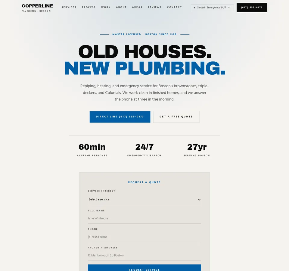 Copperline Plumbing Co. website