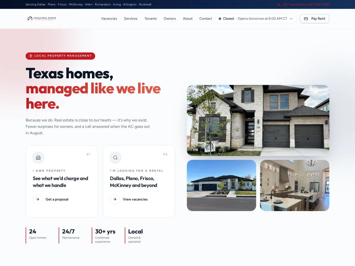 Texas Real Estate Rental Network website on a laptop