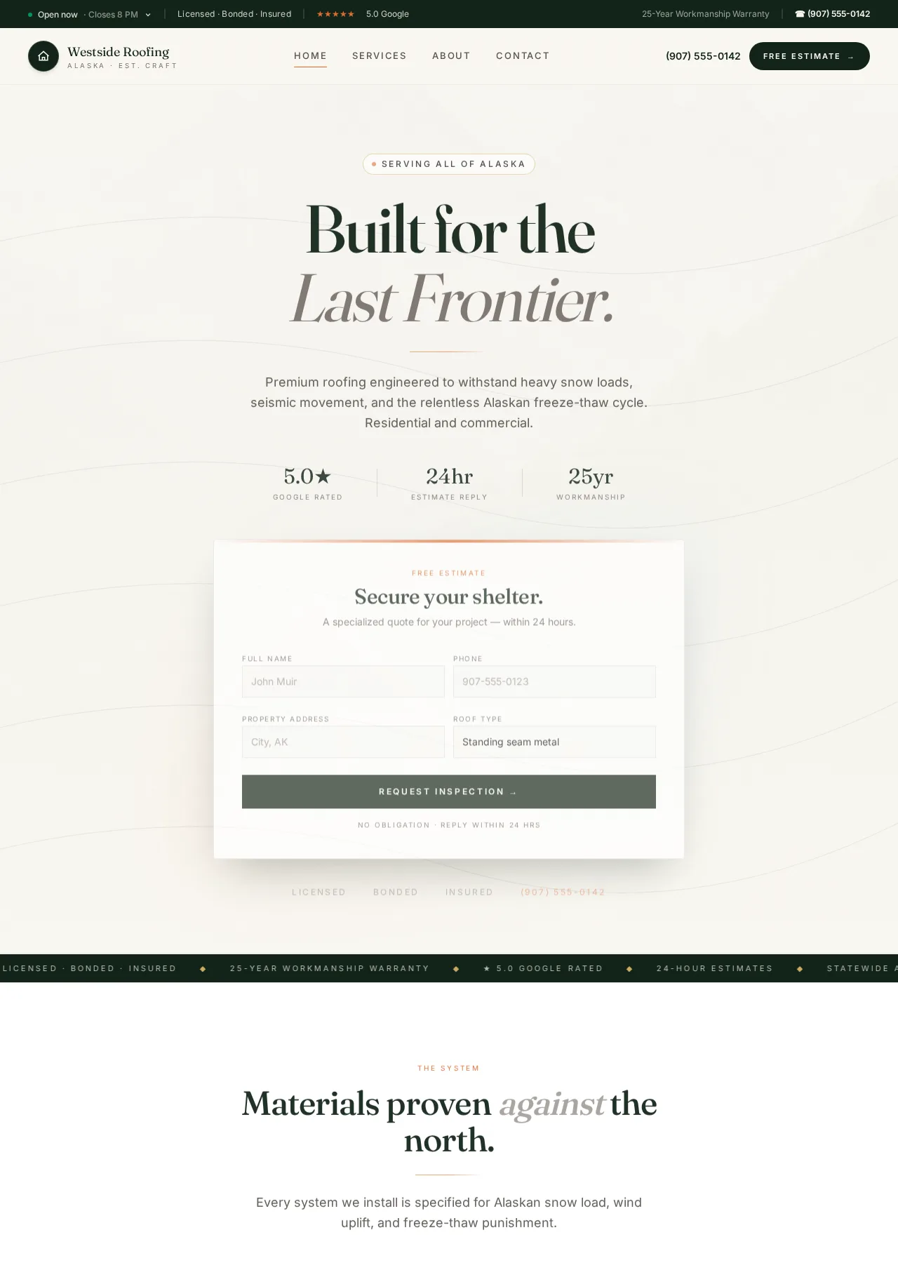 Westside Roofing website